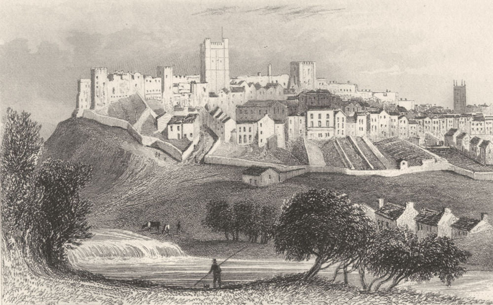 YORKSHIRE. Richmond, Yorkshire, Town and Castle. DUGDALE 1845 old print